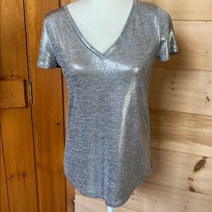 White House Black Market Liquid Silver V-Neck Top NWOT